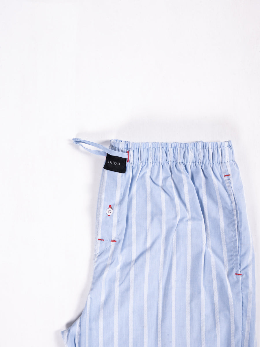 Men Light Blue & White Striped Cotton Pajama